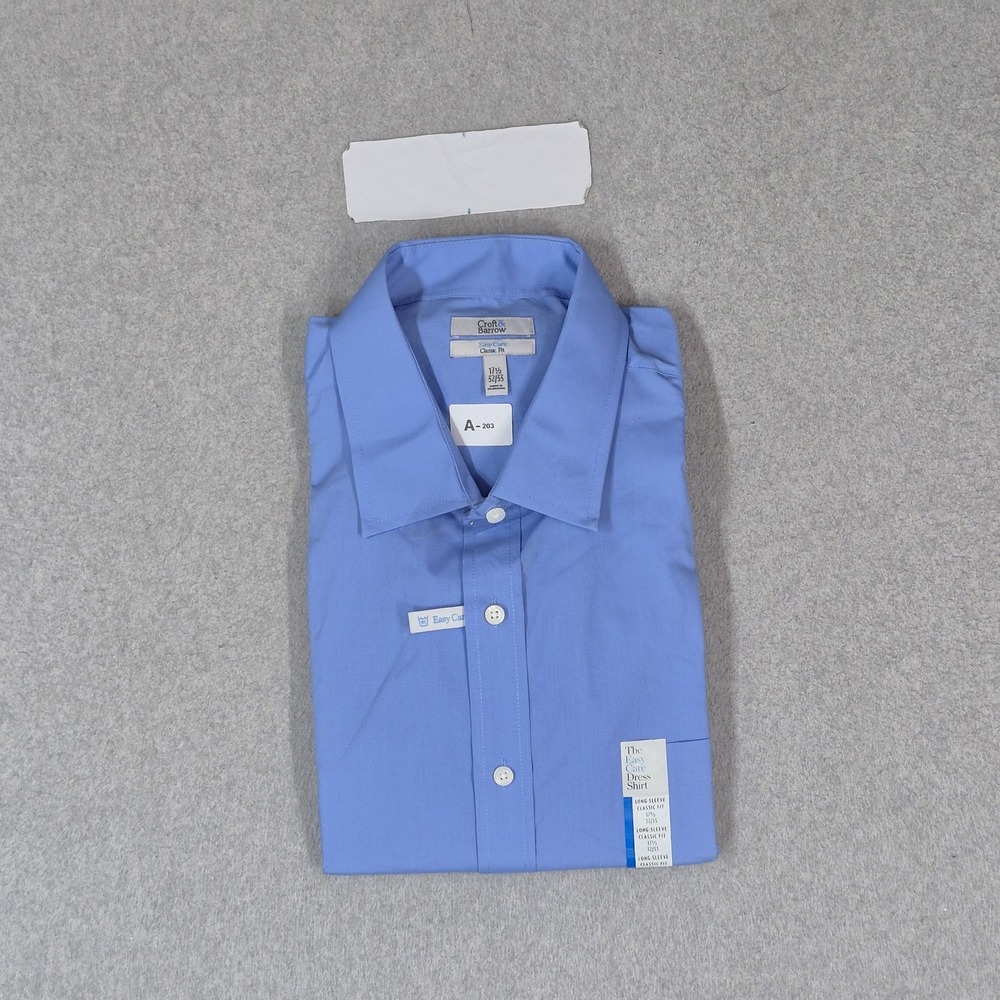 Croft & Barrow Men Button Up Shirt 17.5 32/33 Blue The Easy Care Dress Shirt NWT